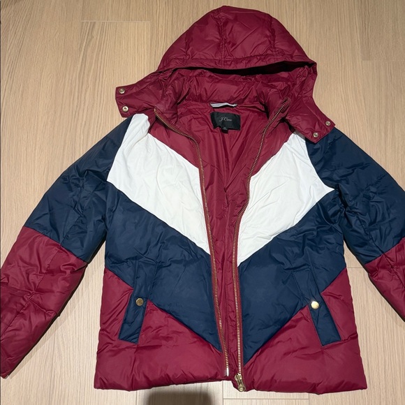 J. Crew Colorblock Chevron Women’s puffer jacket size xs - Picture 8 of 9